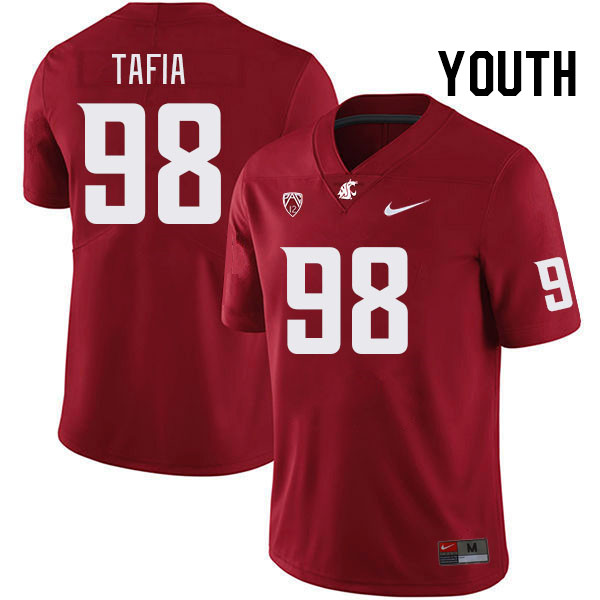 Youth #98 Jernias Tafia Washington State Cougars College Football Jerseys Stitched Sale-Crimson - Click Image to Close
